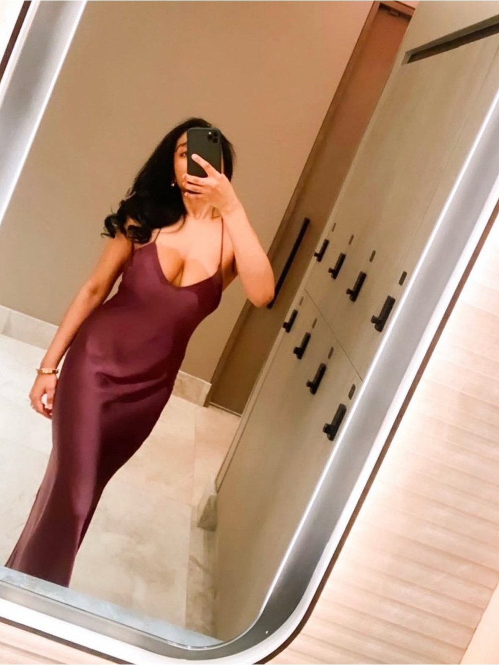 Zara Burgundy Satin Slip Maxi Dress